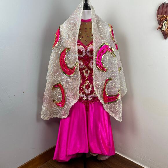 Vintage Broadway Theater 1920s Showgirl Burlesque Performer Hot Pink Dress Shawl - Picture 4 of 16